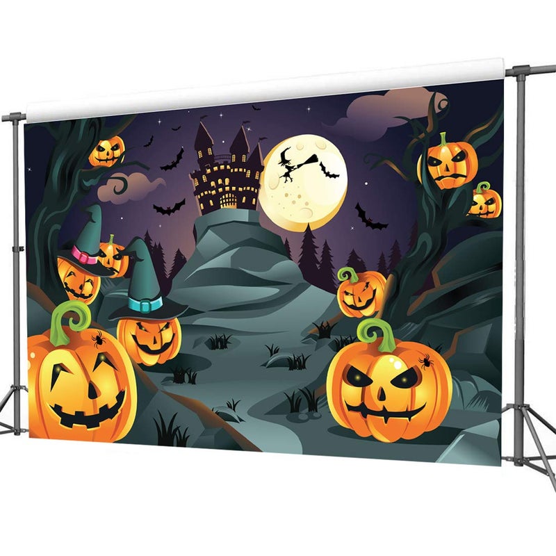 CYLYH 7x5ft Halloween Themed Photography Backdrop Castle Pumpkin Head Bats Moonlight Background Halloween Party Banner - Image 2